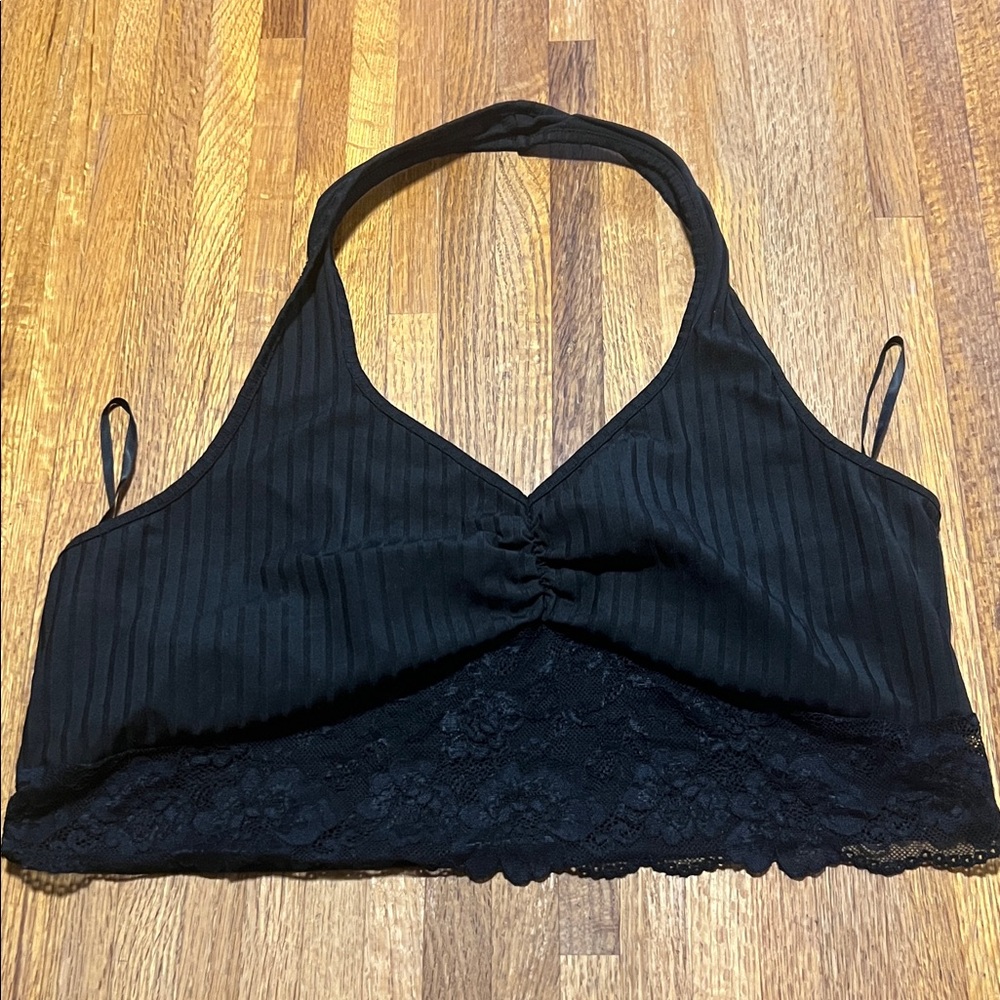 SHEIN Curve 2XL Black Lace‎ Halter Strap Pullover Lightweight Wireless Bralette